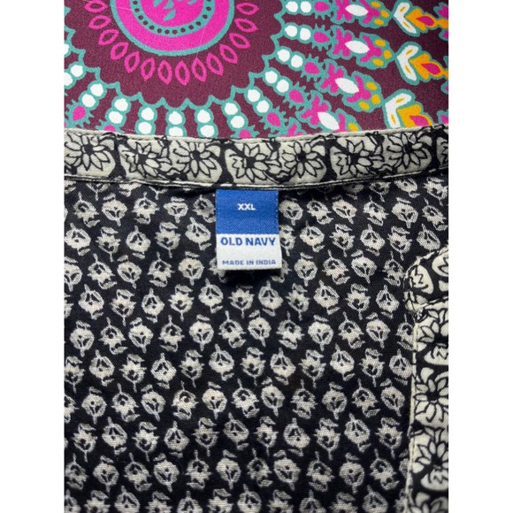 Old Navy Black White Boho Long Sleeve V Neck Smocked Waist Dress Plus Size‎ XXL - Picture 7 of 9